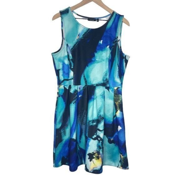 Apt. 9 Dresses & Skirts - Apt. 9 Blue Abstract Watercolor Print Sleeveless Round Neck Fit and Flare Dress
